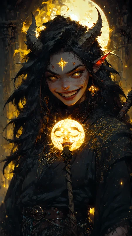 core_9, score_8_up, score_7_up, rating_safe, dnd, d&d, warlock, tiefling,
1girl, solo, standing in alcove, stonework, staff, holding glowing orb, evil smile, raised eyebrow, long hair, messy hair, horror, lovecraftian horror, yellow haze, glow from behind, laugh, open mouth, smirk, black hair, open white blouse, black jacket, leather belt, red skin, yellow glowing rune tattoos, horns,
<lora:Expressive_H:1> <lora:Fant5yP0ny:1> <lora:Vixons Pomy Styles Gothic Neon:.45> <lora:HKStyle_V3:1> <lora:Flash_Glowing_Runes_SDXL:1> <lora:disgusted_face_xl_goofy:1>