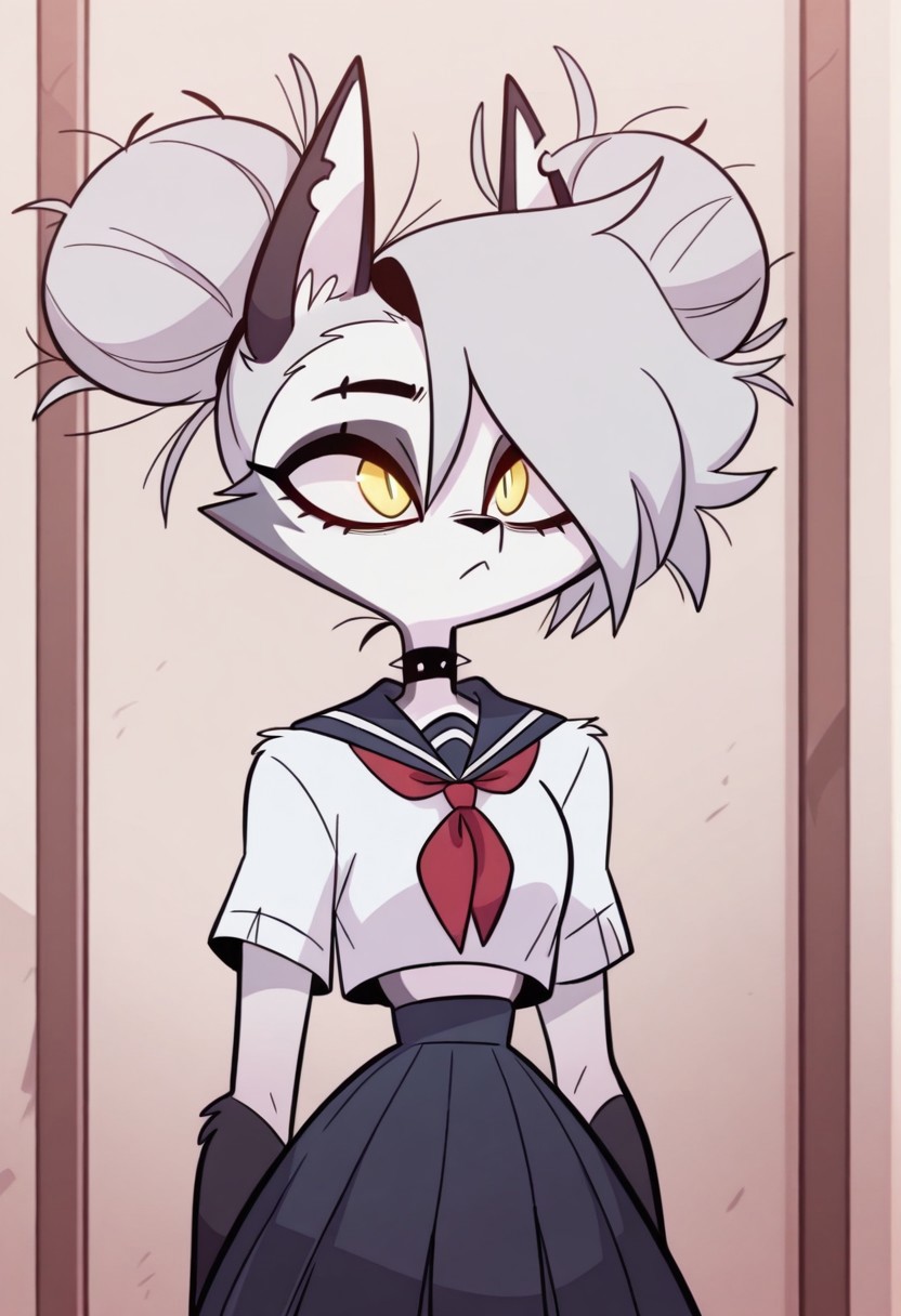 Loona, Anthro
toga_himiko_illust, white hair, hair bun, double bun, bangs, school uniform, yellow eyes, skirt, messy hair
diives
3DMM
MG_ip