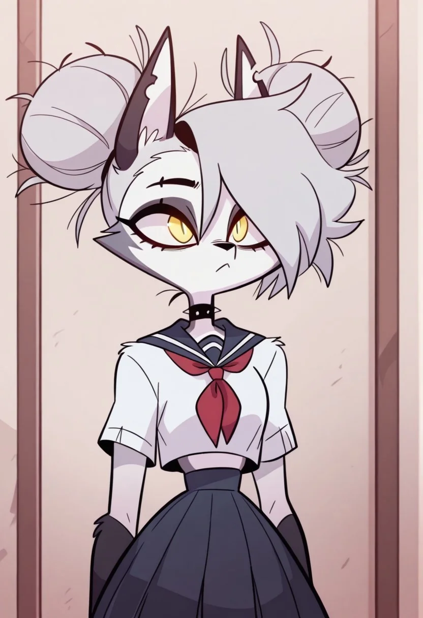 Loona, Anthro
toga_himiko_illust, white hair, hair bun, double bun, bangs, school uniform, yellow eyes, skirt, messy hair
diives
3DMM
MG_ip