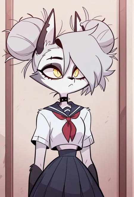 Loona, Anthro
toga_himiko_illust, white hair, hair bun, double bun, bangs, school uniform, yellow eyes, skirt, messy hair
diives
3DMM
MG_ip