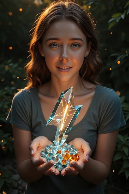 great lighting, stvmccrr style.
Beautiful Ultra-realistic face (subsurface scattering:1.2),
delicate features, (soft contour:1.2), flushed cheeks (rosy undertones:1.25).
smooth complexion (micro-pores:1.2), (modest hopeful smile) on lips (natural gloss:1.3). (reflective white pearl teeth:1.1). Heavier upper lip.
detailed grey eyes (icy blue backlight:1.25),
no light spill (contained illumination:1.4).
Precious wavy hair (soft flyaways:0.5).
She shares her awe directly with the viewer, silently pleading for connection and more wonders. eyes locked on viewer in shared awe. Direct gaze bridging gem and viewer’s perspective.