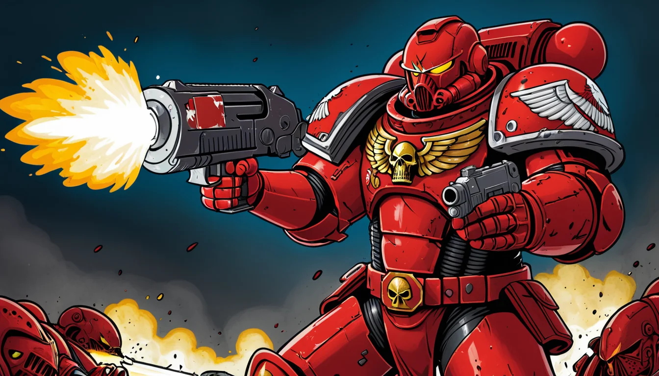 (digital illustration), Blood Angel Space Marine, Red Power Armor, holding bolter, heroic pose, dynamic composition, centered, comic book \(style\), bold lines, dramatic shading, red splashes, line art, limited color palette, extremely detailed, warhammer 40k
<lora:Astartes-000007:1>