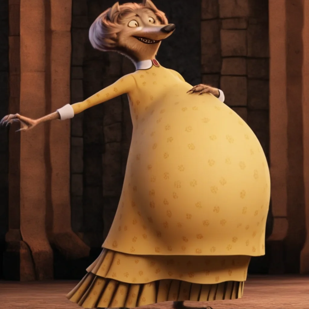 1girl, female, werewolf, brown hair, brown fur skin, big belly, furry, dress,