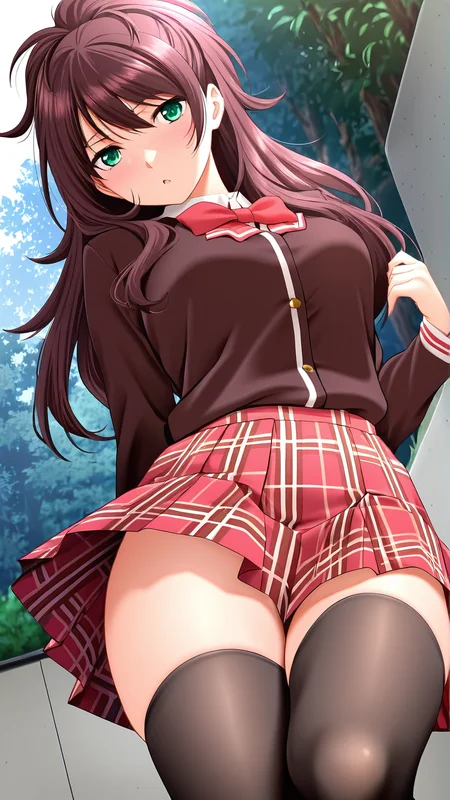 amazing quality,absurdres,best quality,masterpiece,highres,newest,detailed,detailed body,detailed face,masterpiece,best quality,solo,
æ°æ¢ æ¢,1girl,thighhighs,green eyes,plaid skirt,school uniform,shirt,long hair,brown hair,<lora:æ°æ¢ æ¢:0.85>,