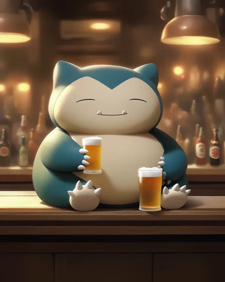 Snorlax sitting behind a bar holding beer.
<lora:snorlax_v0_2:0.8>