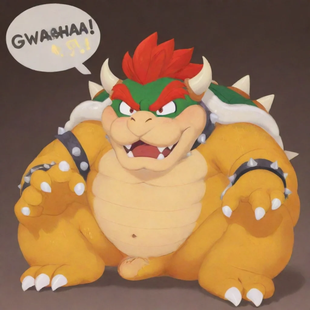 Bowser, say with a dialogue bubble "Gwahaha!!" <lora:Bowserxl-nsfw:1> <lora:LCMSDXL:1>