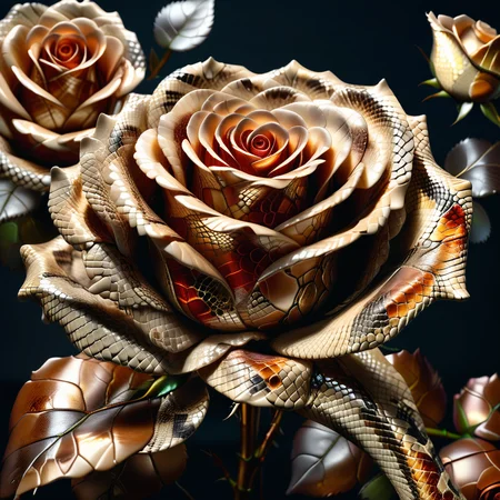 score_9, score_8_up, score_7_up, score_6_up, score_5_up, score_4_up, raw photo, photorealistic, <lora:extremely_detailed:0.25> extremely detailed,<lora:add-detail-xl:0.25>, <lora:detailed_notrigger:0.25>, <lora:MJ52:0.25> realistic, photography, <lora:sinfully_stylish_SDKL:0.25>, <lora:stvmccrr:0.25> Photography, stvmccrr style, stvmccrr, <lora:xl_more_art-full_v1:0.25>, <lora:SDXLFaeTastic2400:0.25>,
macro shot, full body
Commercial photography, Studio lighting, OC rendering, Professional photography, Super detail, brown gel lighting . Extremely high-resolution details, photographic, realism pushed to extreme, fine texture, incredibly lifelike, a rose stem, <lora:SnakeSkinStyle:1> Jed-snkskn