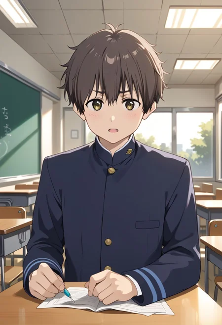 score_9, score_8_up, score_7_up, score_6_up, masterpiece, best quality, 8k, 8k UHD, ultra-high resolution, ultra-high definition, highres ,source_anime,
//Fashion, 
//Background, school classroom,
//Others, 1boy,  male focus, Expressiveh, solo male,
//Action,  
BREAK,
//Character, KatagakiNaomi, gakuran,