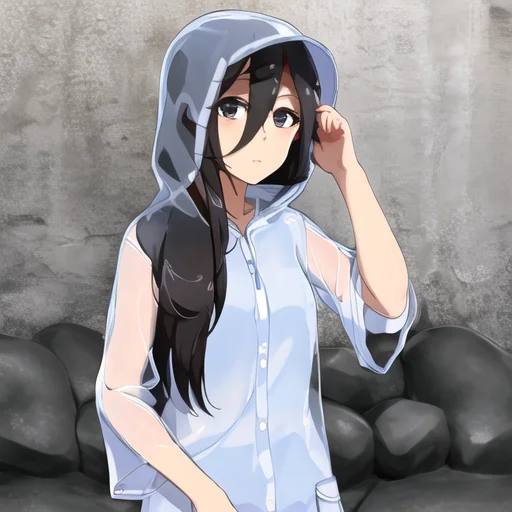 ((masterpiece)),(best quality), absurdres,sadako_yamamura,<lora:Sadakobest:0.8>, <lora:Transparentraincoat:1>, transparent raincoat,hood up,