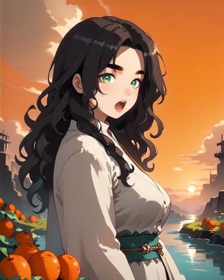 PonyScores7, source_anime, ah1, IllustriousQual, <lora:natsumi_style:0.5>, <lora:by_usakun-pony:0.4> by usakun, <lora:Akina_Bbw_Style_-_PonyXL:0.2> AkinBw
BREAK 1girl, mature female, (round face:1.2), (thick eyebrows:1.3), (curvy), round-chin, caucasian, (plump face), <lora:Round_face:0.2>, <lora:ETO_OCPonyXL:0.5> eto_oc, skindentation, (plump), thick thighs, wide hips, busty, voluptuous, lips, <lora:venus body PonyXL:0.4>, <lora:shinyskin2:0.2> glistening skin
BREAK  (curly hair), long hair, (black hair:1.4), (parted hair:1.7), messy hair, kinky curls, <lora:hairdetailpxl:0.2> hairdetailpxl
BREAK (brown and green eyes), (brown_flecked_irises), (green_flecked_irises), (colorful eyes), (multicolored eyes), (downturned eyes:1.4), <lora:expressive eyes:0.5> expressive eyes, <lora:eyedetailpxl:0.2> eyedetailpxl, <lora:Eyes_High_Definition:0.3> EyesHD
BREAK eyes constantly scanning her surroundings,  <lora:Expressive_H:0.2> Expressiveh, <lora:Emotional_Anime_Expressions_PonyXL_Concept:0.2> emotional, <lora:Best_Facial_Expression_LoRA_PONY:0.2>, <lora:expresionesv3Rank128:0.2> expresiones, <lora:Detailed expressive EXEV style -XL Pony V1.0:0.2> FaceDetail 
BREAK ((rushing out of burning city, screaming))
BREAK Celestial Crescent Moon rainbow color compassionate mentor, with a guiding hand and a staff of teaching nurturing others
BREAK (((the banks of the Nile River in Sudan at sunset, with lush vegetation framing the water, The sky is ablaze with oranges and purples, reflecting on the river's surface, creating a tranquil and reflective mood)))
BREAK <lora:xl_more_art-full_v1:0.2>, <lora:aesthetic_anime_v1s:0.2>, <lora:EpicF4nta5yXL:0.2>, <lora:detailxl:0.2> detailxl, <lora:Fant5yP0ny:0.2>, best quality, amazing quality, best aesthetic, absurdres, illustration, Volumetric_Lighting, ultra-detailed, very aesthetic, intricate details, 8k, masterpiece, best_quality
BREAK (full body), (zoom_out:1.8), scenery, panoramic, full shot, long shot, (Dutch Angle (from the side) view Close shot, focus on waist)
BREAK Stable_Yogis_PDXL_Positives, AS-Adult, <lora:Complicated fantasy portrait - XL Pony V2.0:0.3>, bad-hands-5, <lora:HDA_Detailer:0.5>, HDA_FatGirlXL,