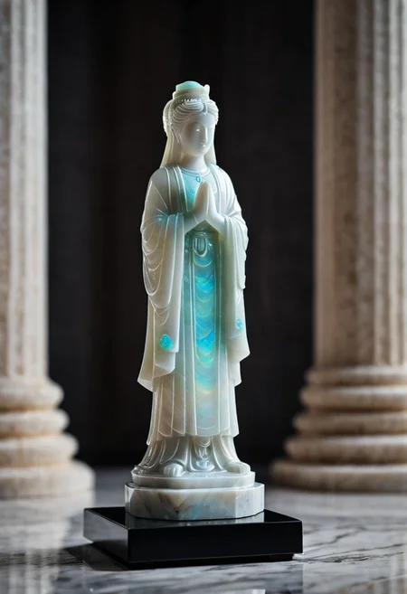 Fujifilm XT3, Sony A7 IV, (award winning photography) a marble simple stylized ishtar (figurine) made of opal (Kintsugi: 0.89) set on a pedestal in temple, glistening. in the background beautiful pillars, divine (iridescent: 0.79), opalescent textures, volumetric light, ethereal, sparkling, studio photo, highly detailed, sharp focus (highest quality: 1.39) (highest coherency: 1.39) (award winning photography), highly detailed photography, (muted colors, cinematic, dim colors, soothing tones:1.2), vibrant, insanely detailed, hyperdetailed, (dark shot:1.2), (vsco:0.3), (intricate details:0.9), (hdr, hyperdetailed:1.2) (vignette), sss, raw photo, fijifilm, kodak, cinematic film grain