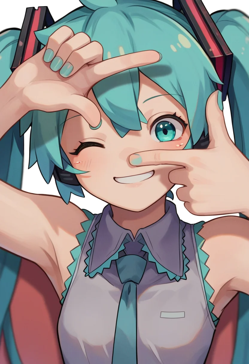 score_9_up score_8_up score_7_up, source_anime, 1girl, finger frame, one eye closed, smile, hatsune miku
<lora:finger_frame_xlpony_240406:1>