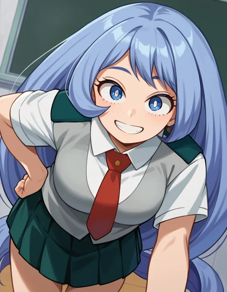 score_9, score_8_up, score_7_up, source_anime,
nejirehadou, <lora:nejire-hadou-ponyxl-lora-nochekaiser:1>
nejire hadou, blue eyes, blue hair, long hair, smile,
necktie, pleated skirt, school uniform, short sleeves, skirt, u.a. school uniform,
indoors, classroom, bent over,
looking at viewer, dutch angle, cowboy shot,