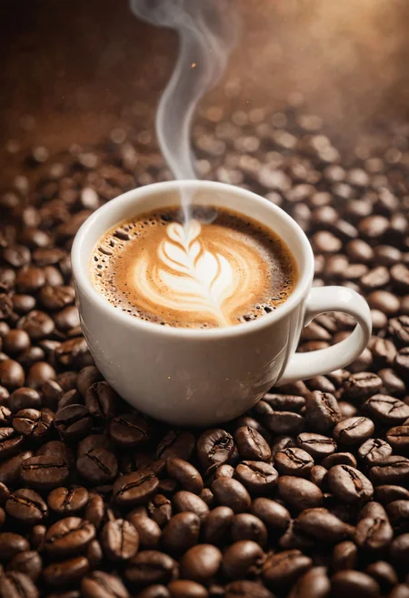 concept art of a coffee, coffee beans, magnificent, celestial, ethereal, smoke,   background Cinematic Hollywood Film Style, shallow depth of field, vignette, highly detailed, high budget, bokeh, cinemascope, moody, epic, gorgeous, film grain, grainy,
