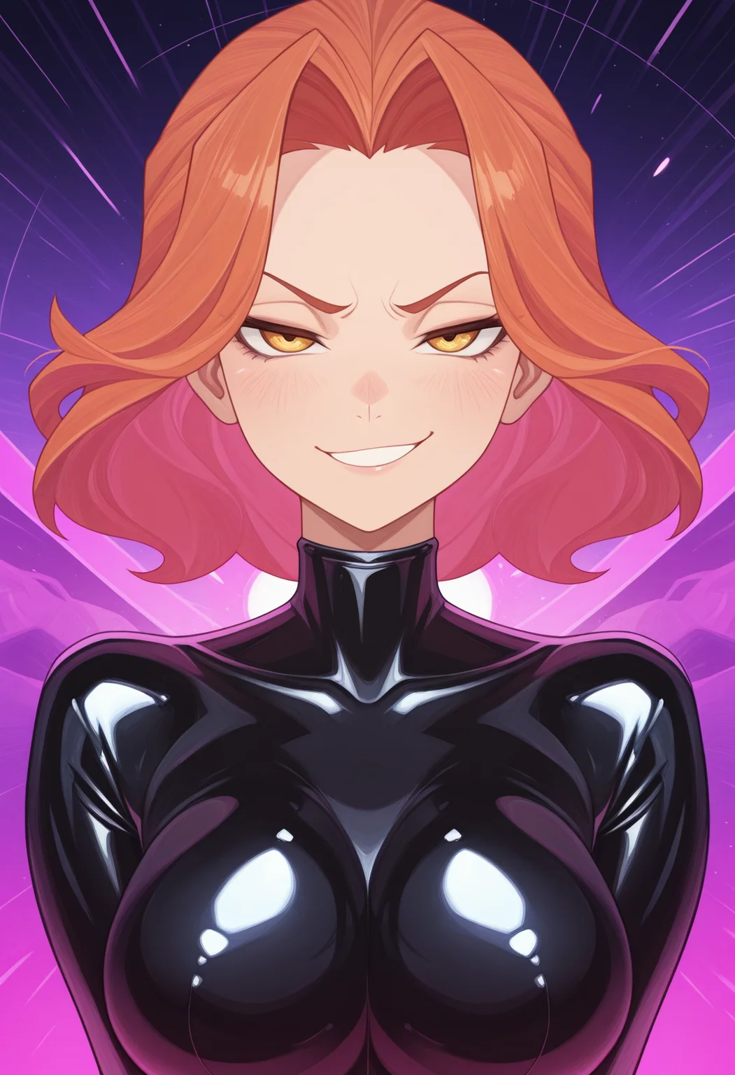 masterpiece, best quality, amazing quality, 1girl, solo, <lora:afkArenaIllustrious:1>
afkarenastyle, 1girl, latex bodysuit, portrait, smirk