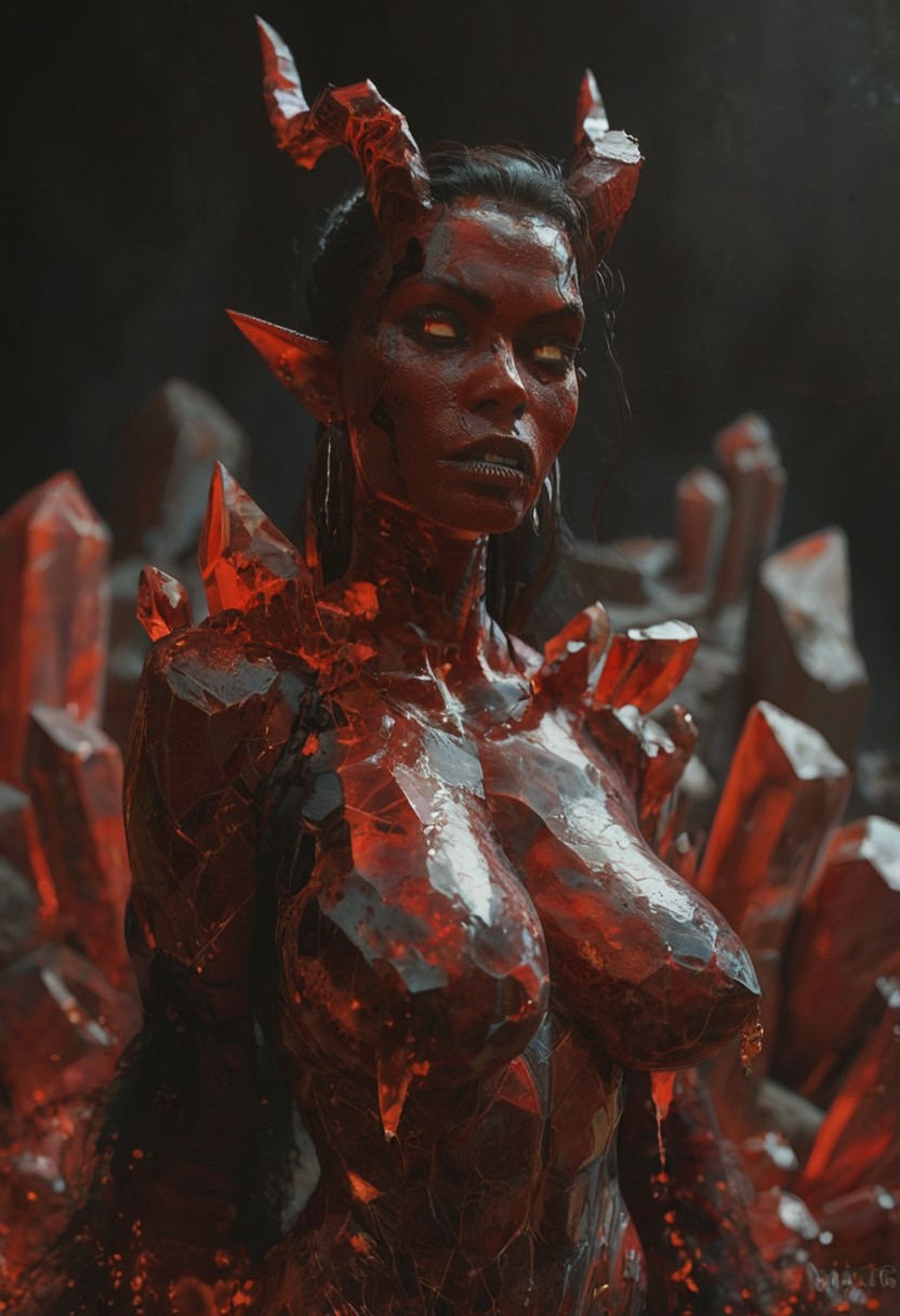 score_9, score_8_up, score_7_up, score_6_up,  demon, horns, crystal skin, large breasts, round breasts,