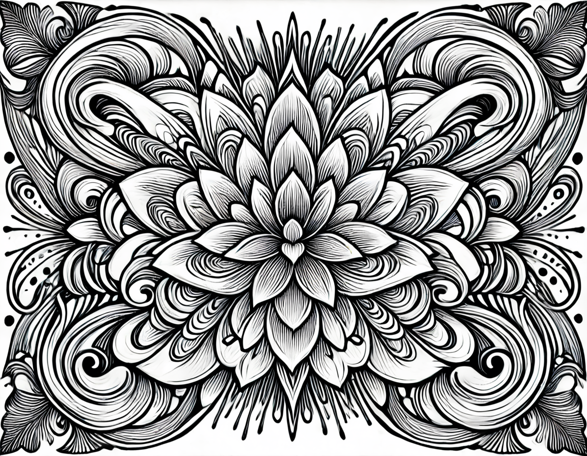 lineartlora, psychedelic, lineart, monochrome, black and white