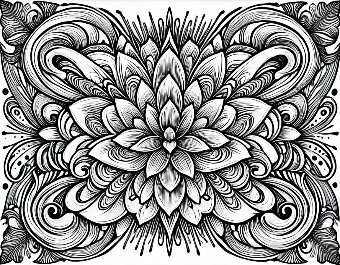 lineartlora, psychedelic, lineart, monochrome, black and white