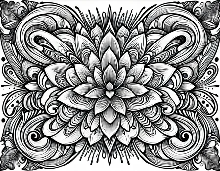 lineartlora, psychedelic, lineart, monochrome, black and white