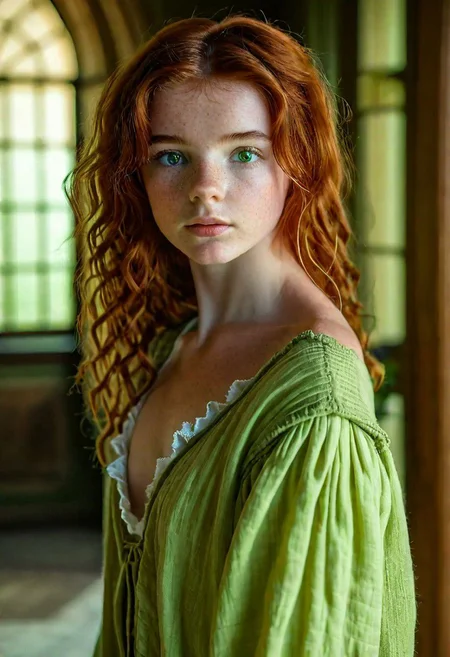 professional, masterpiece, 8k, hyperrealistic, ((full body)) portrait. ((a young irish woman)). sensual. green eyes, redhead, freckless. (((fantastically hand-dyed cotton clothes))). bare shoulders. In the large hall of the old house. shallow depth of field, highly detailed, high budget, bokeh, moody, epic, gorgeous, grainy.
make-up, low quality, drawing, painting, cartoon, 3d render, sketch, noisy, blurry, deformed, ugly, blurry, overexposed,