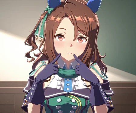 masterpiece, best quality, amazing quality, , 1girl, solo, looking at viewer, <lora:King Halo in game style 3D ILL-v2:1> ummsmingame, 3d, king halo \(umamusume\),