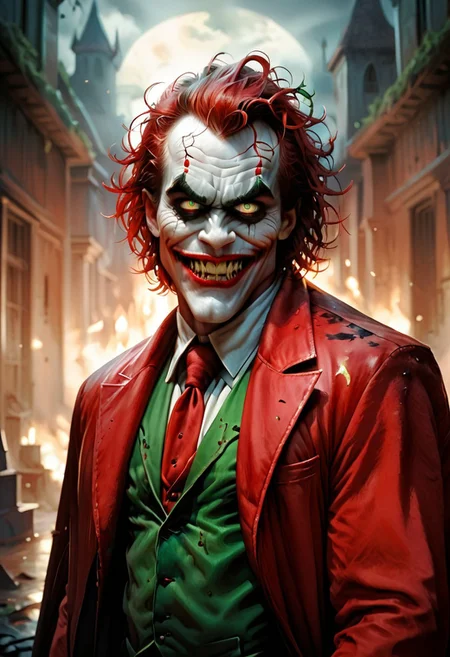 score_9, score_8_up, score_7_up, (SUBJECT), depth of field, highly detailed, high contrast, film grain, Rim Lighting,hand, looking to viewer,
The Joker, male, Green messy hair, solo,
hand, Grim, Grim Reaper, Dark, Fantasy, Death, red leather habit, red leather cape,