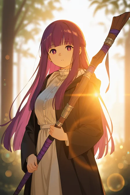 masterpiece, best quality, absurdres, safe
1girl, backlighting, bokeh, lens flare, fern \(sousou no frieren\), looking at viewer, holding staff,
<lora:backlighting_il_2_d16:1>