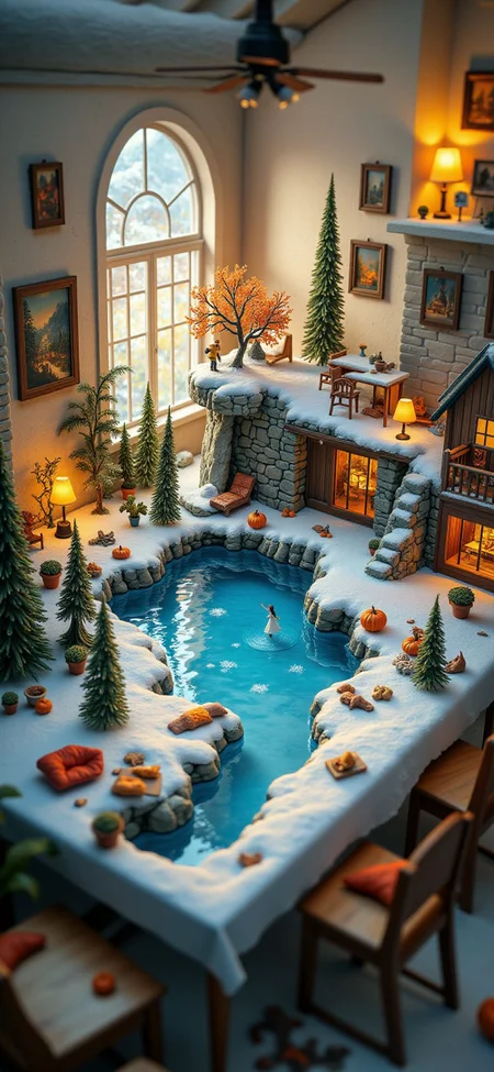 (indoor,very wide isometric view,tilt-shift lens:1.6), (windowless,fna_style,miniature,miniature,diorama,miniature,diorama,PVC,plastic:2),sunset snow,forest,ice lake with skater,hotel at (floating island,levitating island:1.5) on (table:2) at (attic:2.5) <lora:Diorama_Flux:1>
<lora:Fantasy_Novel_Art_Style:1>