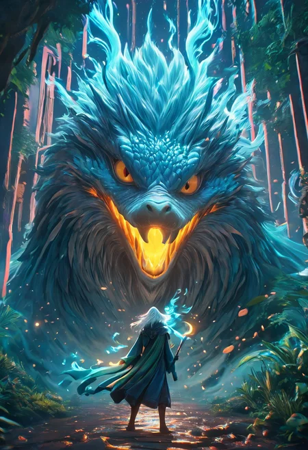 Dave the Duck facing giant alien monsters, whimsical fantasy scene, Gandalf the Grey battling Voldemort in the background, pure magic flowing through the air, vibrant colors, dreamlike atmosphere, digital art, art by Yuumei and Ross Tran, 8k resolution, concept art with a focus on environmentalism and femininity, characters in action, pastel colors, detailed and imaginative composition.
concept-art, fantasy, epic, majestic, magical, dreamy, perspective, light and shadow, moody, epic,
beautiful, painterly, aesthetic, textural, vivid, vibrant, intricate details, highly detailed, ultra-detailed, absurdres,
novuschroma53 style, DonMM4g1cXL, aid291, bosstyle
