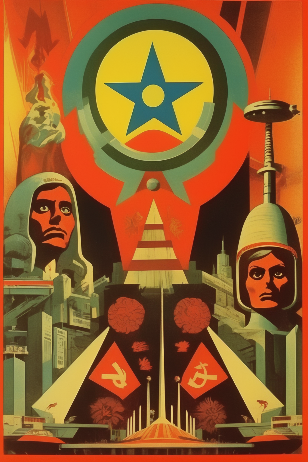 <lora:Victor Moscoso Style:1>Victor Moscoso Style - Republic of Brazil. 1980s era USSR style propaganda. Eerie avant-garde motif