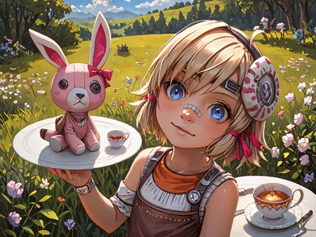 hires, highly detailed, best quality, score_9,score_8_up,score_7_up, detailed face, highly detailed, high quality, masterpiece, <lora:TinyTinaBL2_PONY_V1:1> tinytinabl2, solo, 1girl, young girl, tea party, stuffed animals, <lora:StS_detail_slider_v1:0.25> <lora:detail_eyes:0.5> detail_eyes