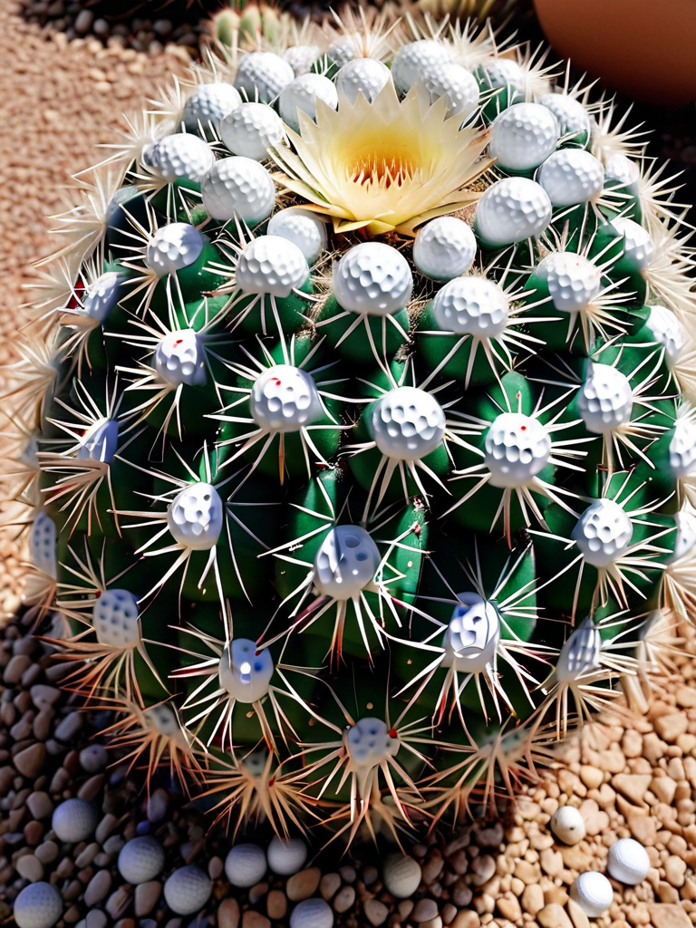 <lora:g0lfb4lls_v2:1>, high quality, high resolution, photo, cactus, made of golf balls