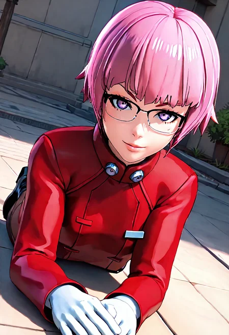 <lora:sdxl_lightning_8step_lora:1> <lora:Fixhands_anime_bdsqlsz_V1:1>score_9, score_8_up, score_7_up, source_anime, intricate details, perfect anatomy BREAK
1girl, solo, gis-esakipurin, pink hair, short hair, purple eyes, black-framed eyewear, red coat, white gloves, gis-esakipurin outfit, brown pantyhose, black boots,
dutch angle, on stomach, Confident, Eyes that meet the viewer directly, a slight smile, and a relaxed posture., outdoors,
<lora:gis-esakipurin_XL(pony)fix:0.9>