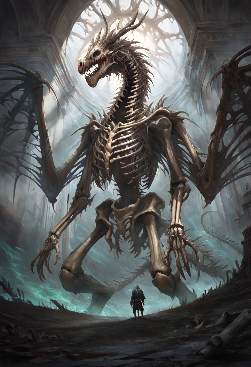 masterpiece, best quality, newest, absurdres, highres, DRALV1.0, undead dragon, undead, skeleton, bones,