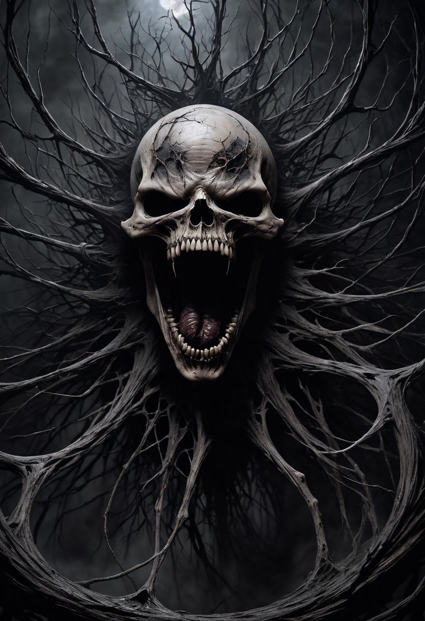 Eldritch abomination, amorphous shapes, chaotic forms, unsettling textures, whispers from the void, haunting emanations, shadowy depths, incomprehensible horror, eerie, otherworldly, grotesque amalgamations