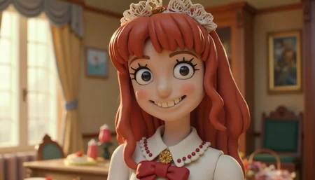 A claymation animation of an anime woman 