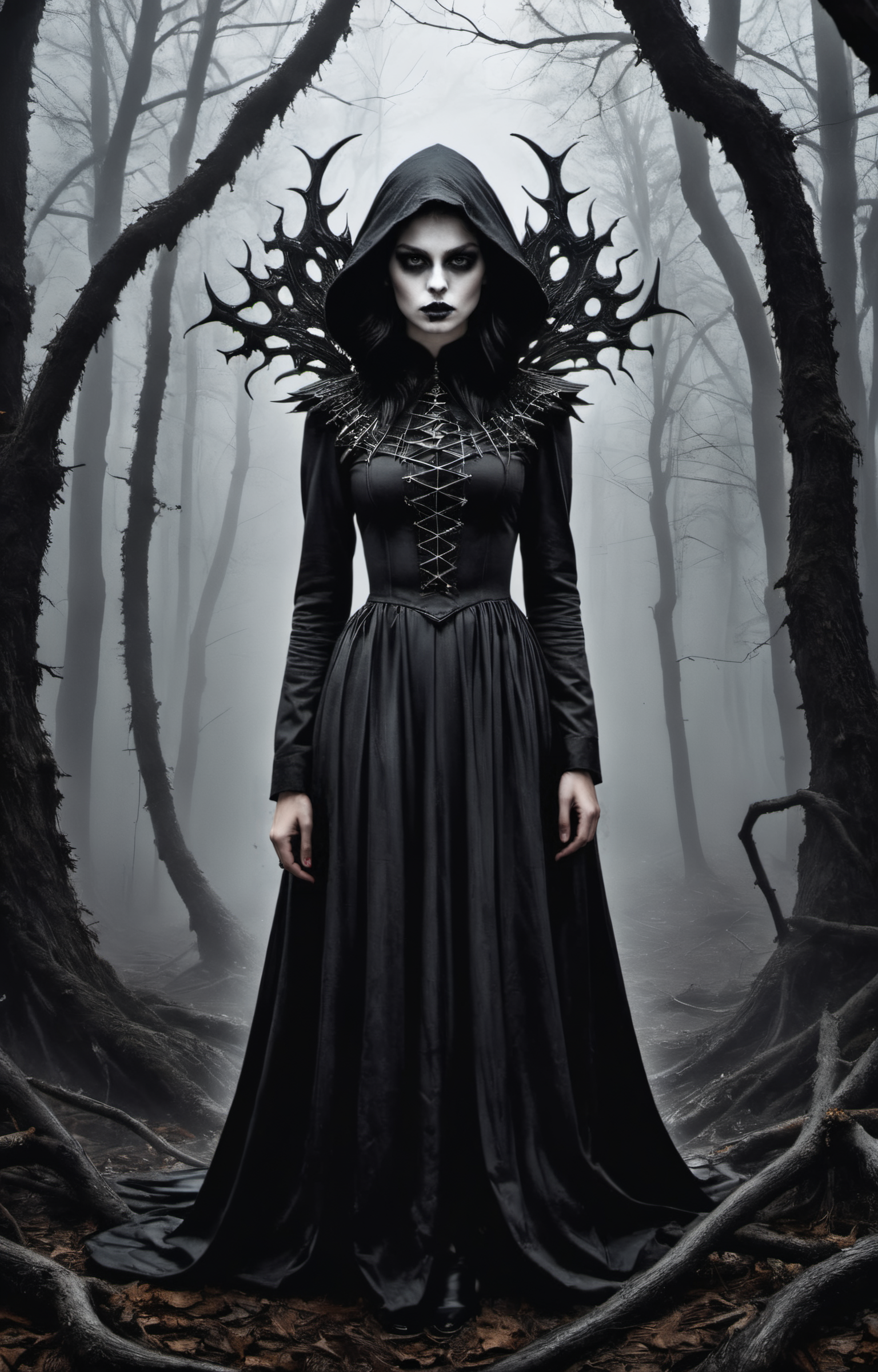Horror-themed create an award-winning photograph of a young woman exploring an original and unconventional theme that captivates and amazes the viewer.  Push boundaries of traditional concepts,infusing the image with creativity and wonder,leaving a lasting impression on those who behold it.,absurdres,intricately detailed,32K, . Eerie, unsettling, dark, spooky, suspenseful, grim, highly detailed