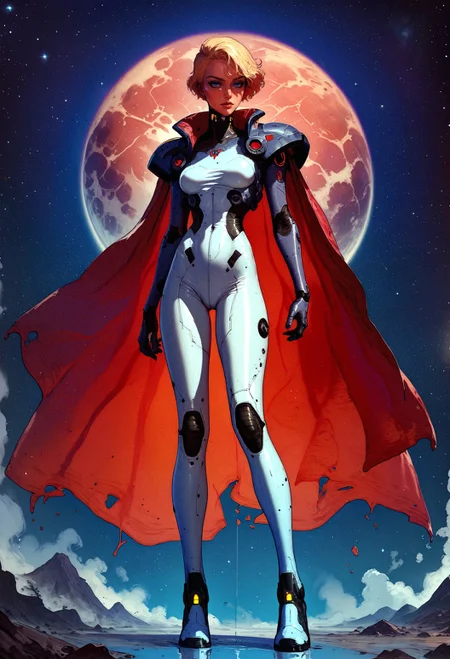 score_9, score_8_up, score_7_up,  woman in a white latex suit, galactic queen, solo, full body, standing, legs, against night sky, galactic throne, star sky, galaxy, Star Trek setting, retrofuturism, blonde hair, (very short hair:1.2), high top cut, red cape  <lora:pony/twilight_style:0.8> concept art <lora:pony/expressiveh:0.8> expressiveh, <lora:pony/kenva:0.7> <lora:sdxl/sinfully_stylish_sdxl>