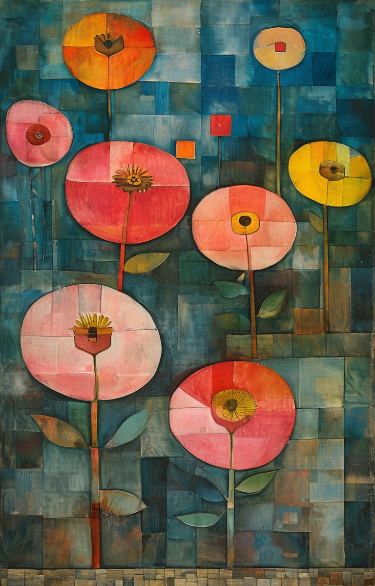 masterpiece,best quality,<lora:tbh325-sdxl:0.9>,illustration,style of Paul Klee, decaying peonies