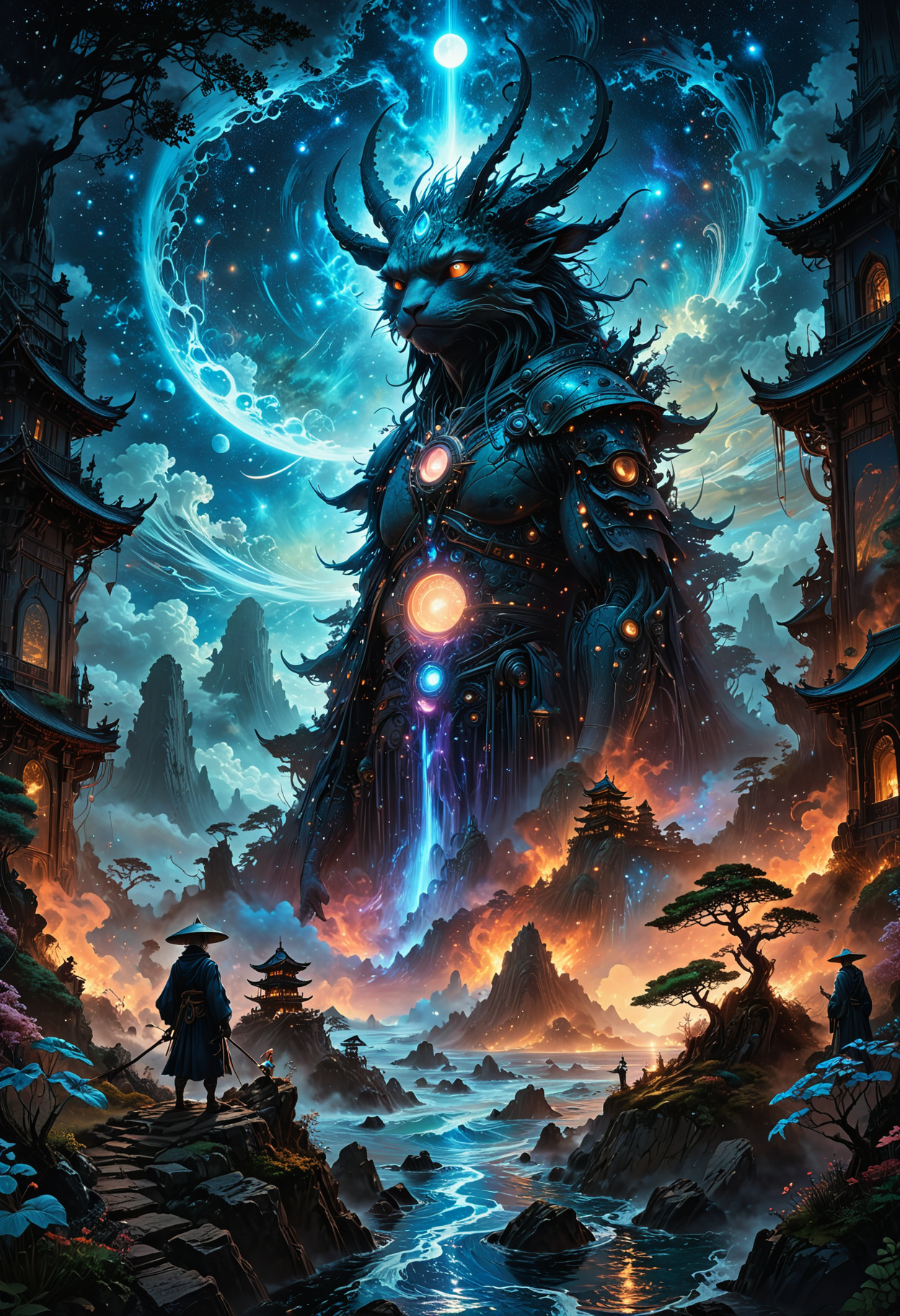 high quality, highly detailed, intricate illustration that draws inspiration from the artistic styles of Hieronymus Bosch, Katsushika Hokusai, and ZdzisÅaw BeksiÅski, The theme revolves around a surreal dreamscape where mythical creatures coexist with cosmic elements, creating a captivating blend of the fantastical and otherworldly, The color palette reflects Bosch's enigmatic use of dark, earthy tones, combined with Hokusai's mastery of vibrant blues and BeksiÅski's haunting, ethereal shades, This collaborative masterpiece would take viewers on a visual journey through a realm where the boundaries between dreams and reality blur, inviting them to explore the intricate details of a fantastical narrative that unfolds in a surreal and cosmic dreamscape, by VelvetS, high detailed,  <lora:SDXLFaeTastic2400:0.4>
<lora:Vivid Midjourney mimic - XL SDXL v2.0:0.5>  <lora:detailed_notrigger:0.6> <lora:zavy-cntrst-sdxl:0.7>