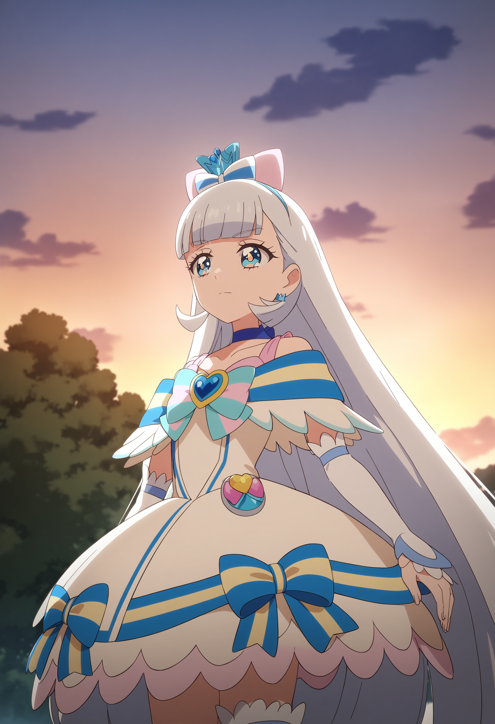 1girl, cure nyammy ,wonderful precure! ,solo, <lora:nyammy_XL_v1:0.8>
long hair, silver hair, blue eyes, choker, magical girl,
ceiling, cowboy shot, looking ahead, water eye, outdoors, closed mouth,
masterpiece,best quality, very aesthetic, absurdres