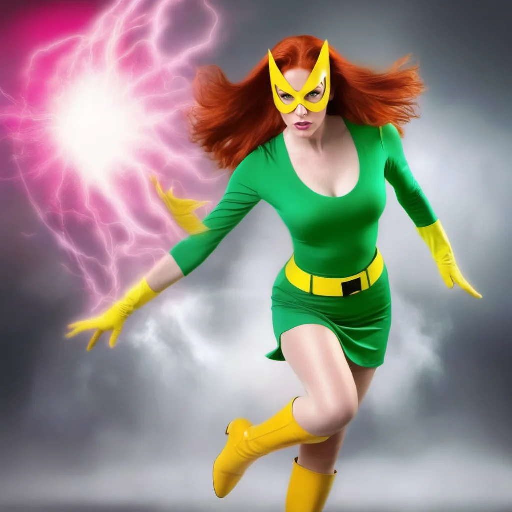 HDR photo of a full body redhead woman wears a green dress and a yellow mask and yellow highboots, powerfull superhero, casting a powerfull spell, dramatic pink ball energy from hands <lora:MarvelGirl1024:0.8> . High dynamic range, vivid, rich details, clear shadows and highlights, realistic, intense, enhanced contrast, highly detailed
