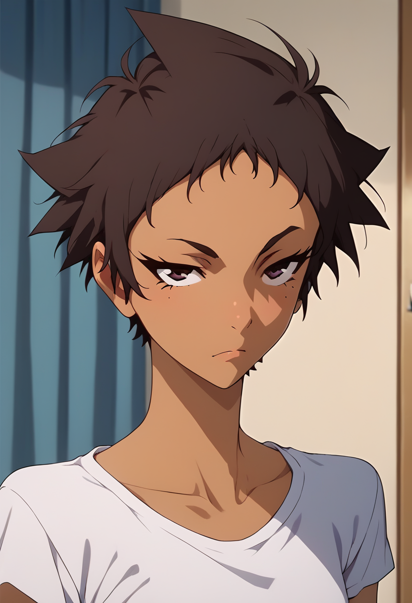 score_9, score_8_up, score_7_up,score_6_up, source_anime,bedroom, g4n1m3, <lora:g4n1m3XLP:1>
BREAK
abigail jones, 1girl, dark skin,short hair, tomboy,  <lora:abi-05:1>