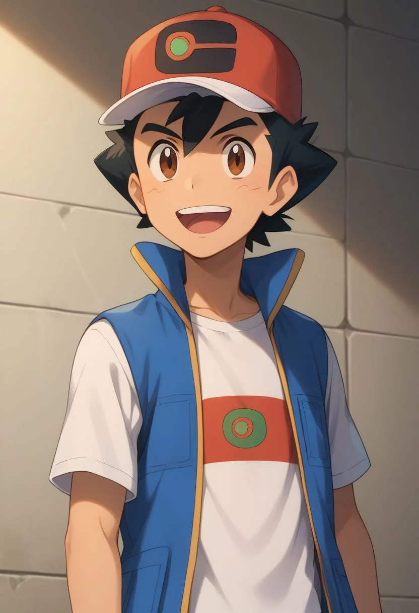 score_9, score_8_up, source_anime, highly detailed, 1boy, solo
ash_j2, 1boy, male focus, brown eyes, hat, shirt, solo, black hair, open mouth, smile, white shirt, baseball cap
outdoor,
