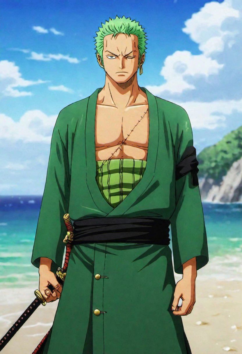 Rononoa zoro Green clothes in beach