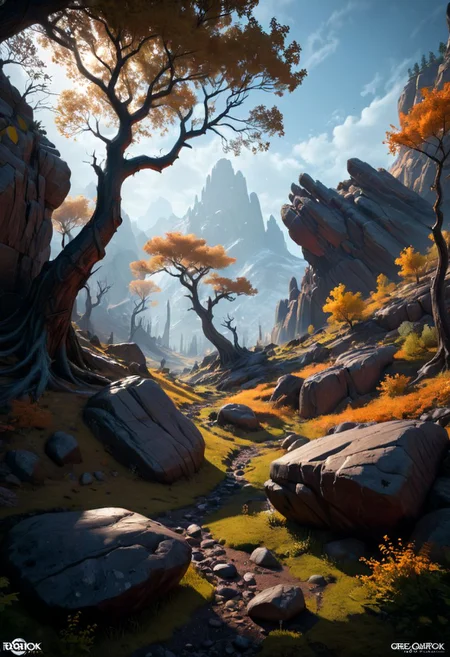 In a dark, distant planet where the landscape is a blend of rugged rocks and organic soil, towering trees emit a mesmerizing glow that illuminates the eerie surroundings. The scene is captured in ultra-high definition, showcasing every intricate detail with sharp focus, as if it were a studio photo. The organic soil beneath the glowing trees teems with life, while the rocky terrain adds a sense of mystery and grandeur to the composition. Each element is meticulously rendered, from the delicate textures of the glowing trees to the rough, weathered surface of the rocks. This masterpiece by Greg Rutkowski is a true work of art, destined to trend on platforms like ArtStation for its unparalleled beauty and creativity.