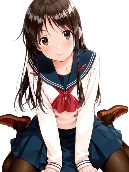 masterpiece,best quality,amazing quality,
1girl,solo,
<lora:sugihara_manami_ilxl_v1.0:1>,s_manami,black hair,long hair,hair ribbon,twin braids,brown eyes,
s_manami,serafuku,long_sleeves,blue skirt,black_pantyhose,brown loafers,
<lora:Fixhands_anime_bdsqlsz_V1:1>,simple_background,white background,looking_at_viewer,full body,smile,wariza,