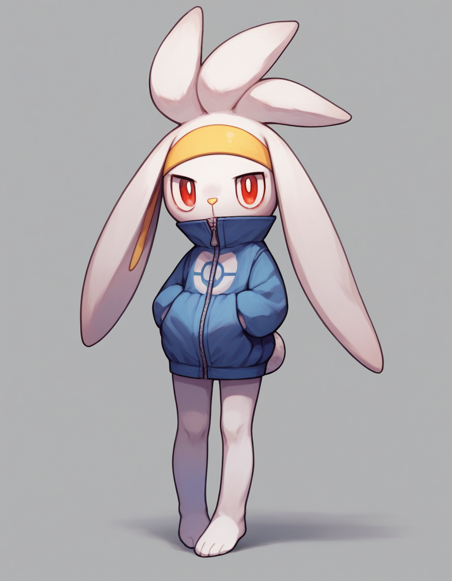 score_9, score_8_up, score_7_up, score_6_up, score_5_up, score_4_up, 1girl, full body, solo,
 <lora:Raboot_v0-3:0.8> raboot, pokemon \(creature\), white fur, droopy ears, yellow hairband, rabbit ears, rabbit tail, red eyes, looking at viewer,
no shoes,
