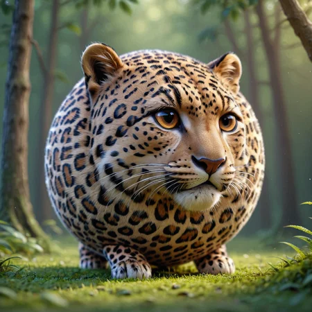 3D render of a sphrml spherical round leopard in a forest<lora:spherimal:1>