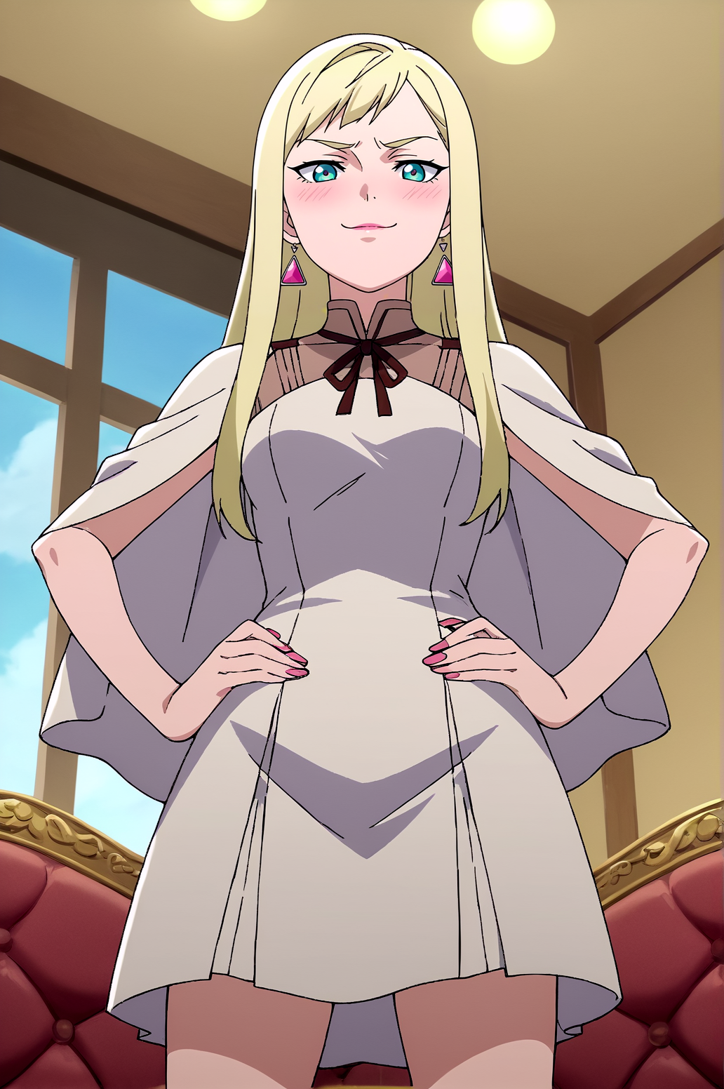 score_9, score_8_up, score_7_up,anime_source, source_anime, best background, detailed background, anime screencap,  Gigi Andlucia, Main Outfit, indoors, hands on hips, smug, blush, naughty face, from below, <lora:JN_GiGi_Andlucia:0.8>